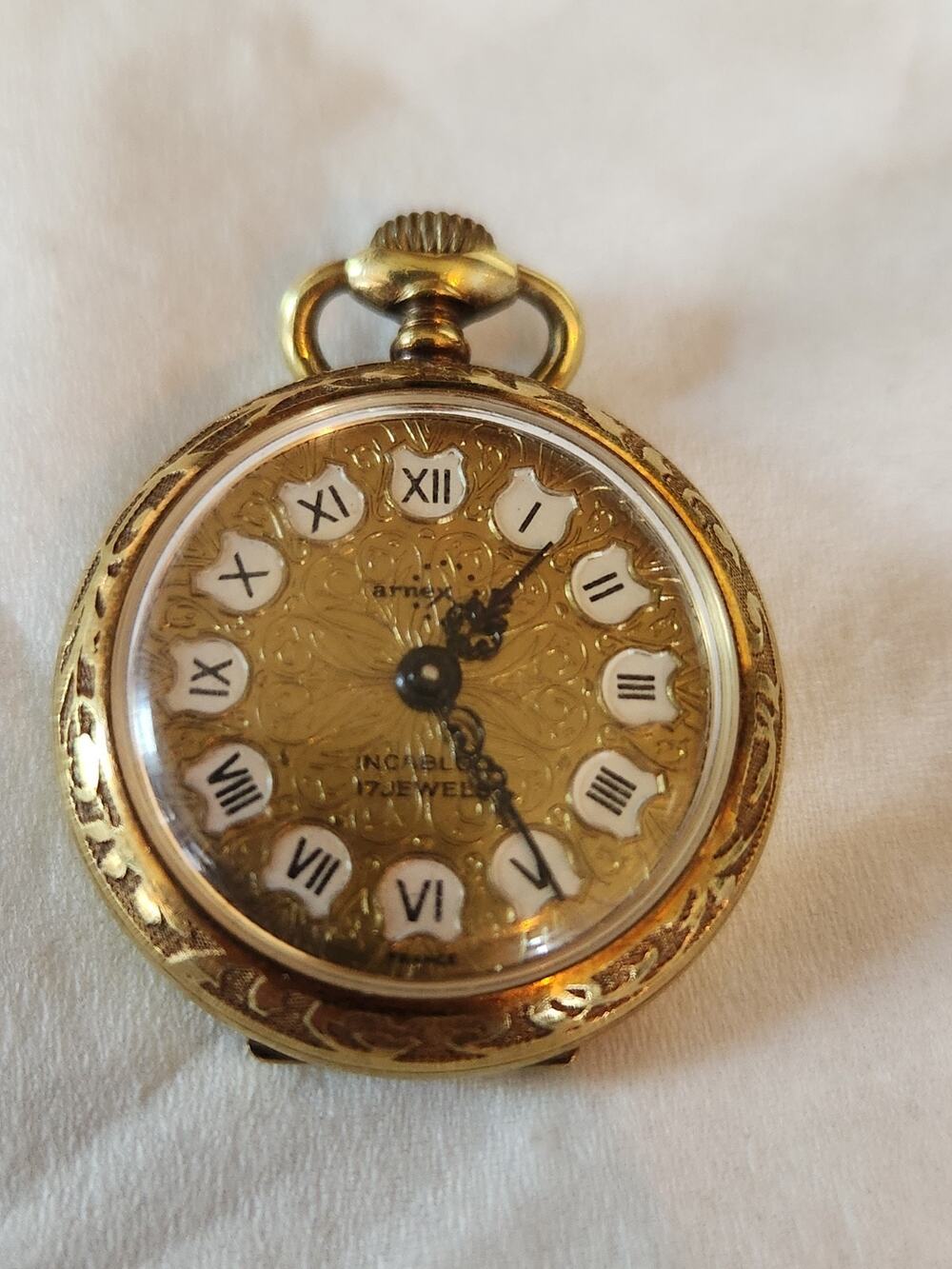Vintage Arnex Manual Wind 10 Micron Gold Plated 30mm Pockety Watch RUNNING